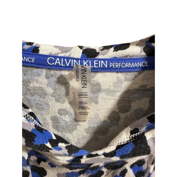 🍒 2/$20 Calvin Klein Hooded Athletic Pullover in Blue & Black Animal Print sz S - Picture 3 of 6